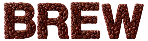 BREW in a coffee bean font