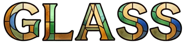 GLASS in a stained glass font