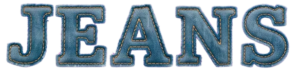 JEANS in a stitched denim font