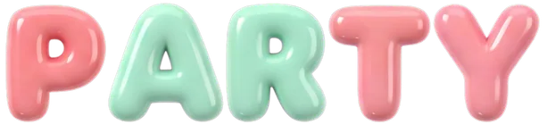 PARTY in a glossy pastel font