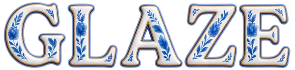 GLAZE in a blue and white porcelain font